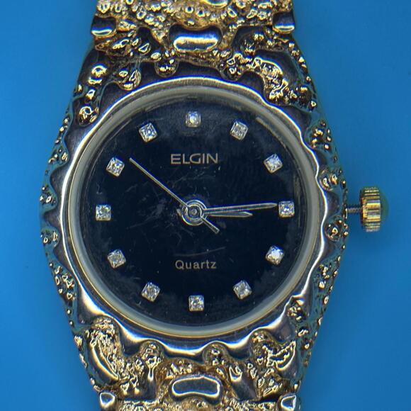 Elgin Accessories - Vintage Elgin Quartz Gold Nugget Plated Diamond Chip Elegant Women’s Watch